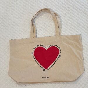 Sezane Mon Amour Beige Tote with Red Heart Design